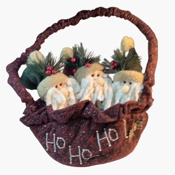 Santa Basket Plush Santas HO HO Greenery - Picture 2 of 12